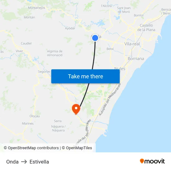 Onda to Estivella map