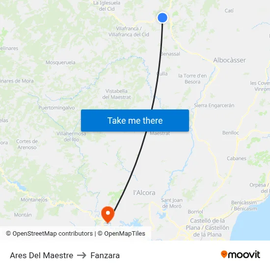 Ares Del Maestre to Fanzara map