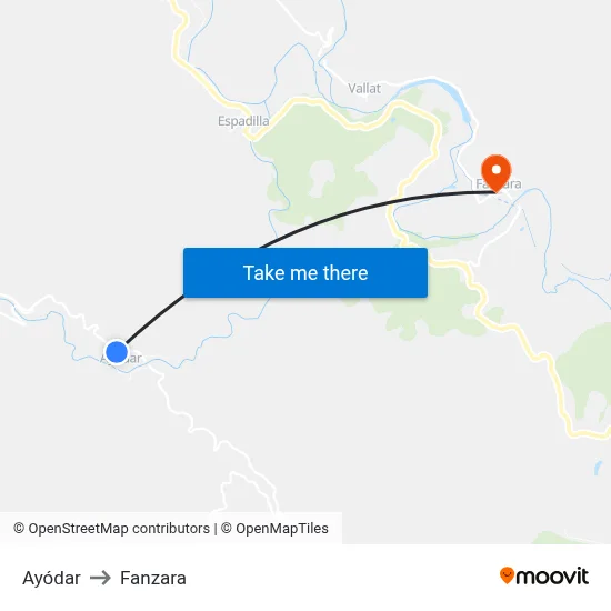 Ayódar to Fanzara map