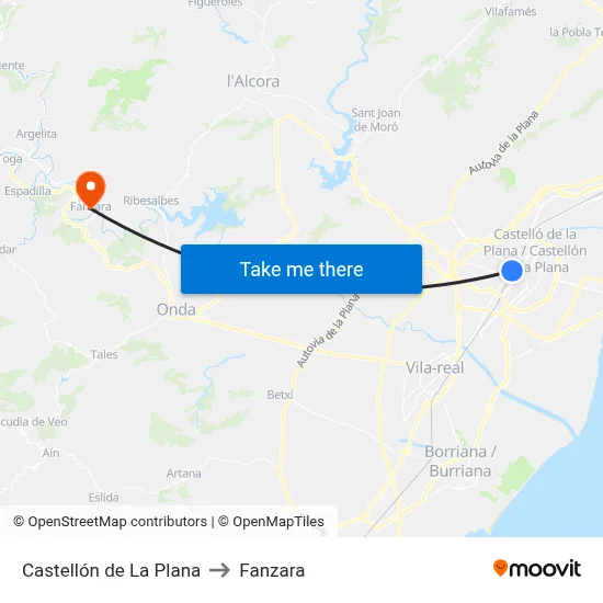 Castellón de La Plana to Fanzara map