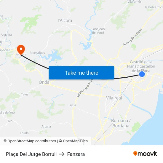 Plaça Del Jutge Borrull to Fanzara map