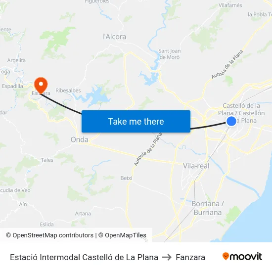 Estació Intermodal Castelló de La Plana to Fanzara map