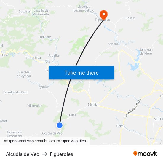 Alcudia de Veo to Figueroles map
