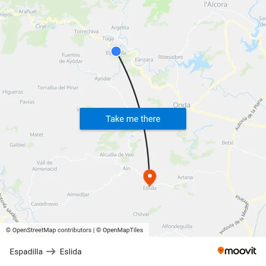 Espadilla to Eslida map