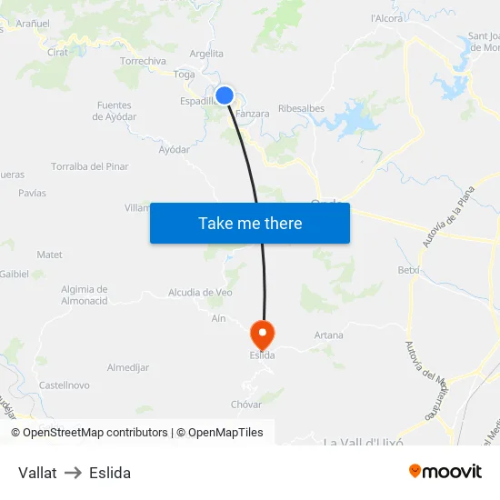 Vallat to Eslida map