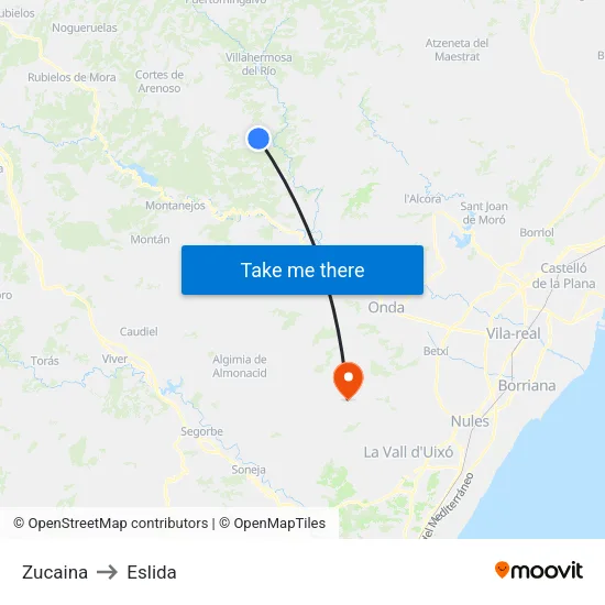 Zucaina to Eslida map