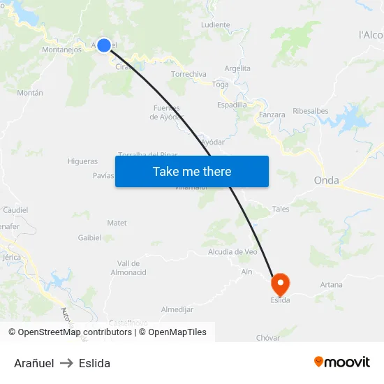 Arañuel to Eslida map