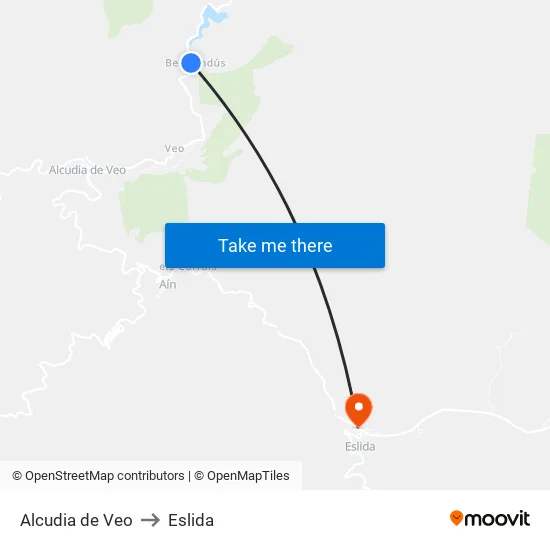 Alcudia de Veo to Eslida map