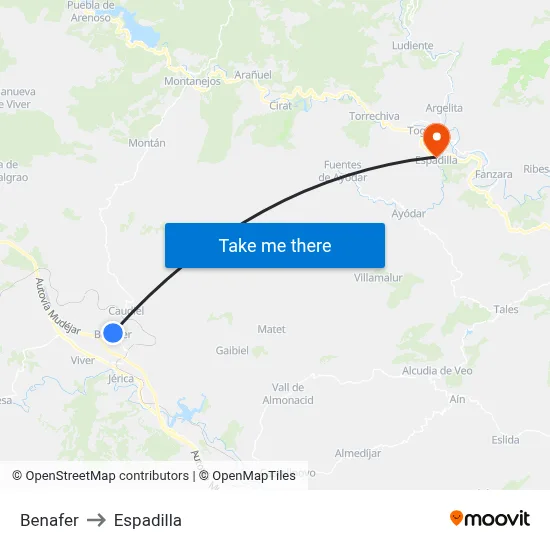 Benafer to Espadilla map