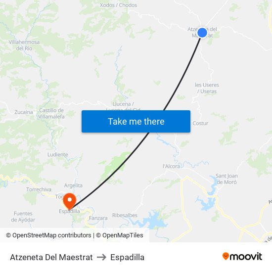 Atzeneta Del Maestrat to Espadilla map