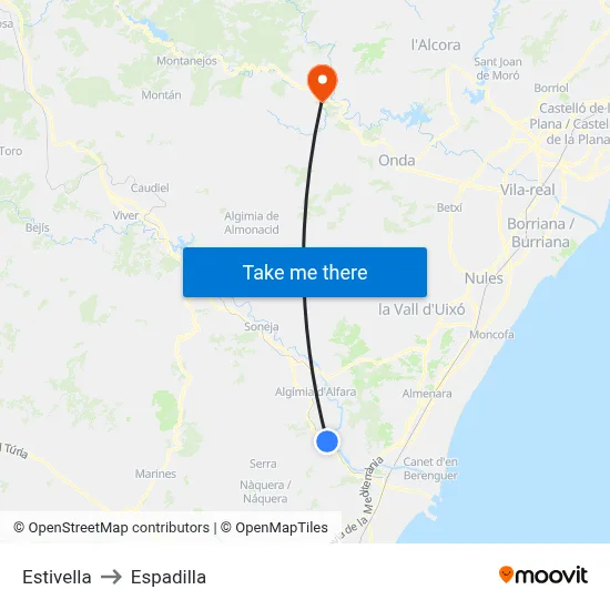 Estivella to Espadilla map