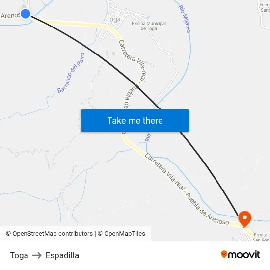 Toga to Espadilla map