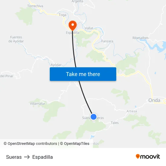 Sueras to Espadilla map