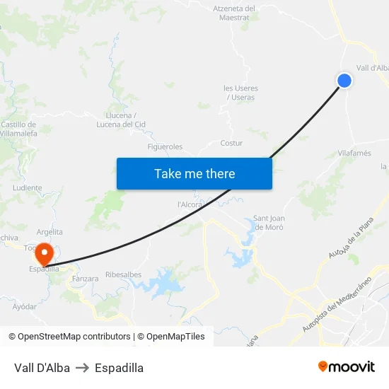 Vall D'Alba to Espadilla map
