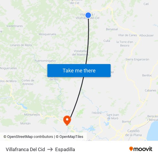 Villafranca Del Cid to Espadilla map