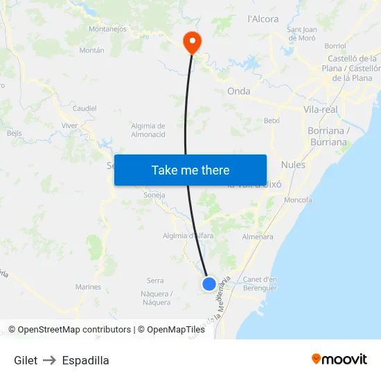 Gilet to Espadilla map