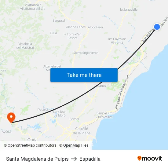 Santa Magdalena de Pulpis to Espadilla map