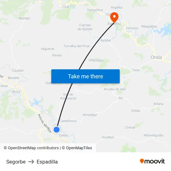 Segorbe to Espadilla map