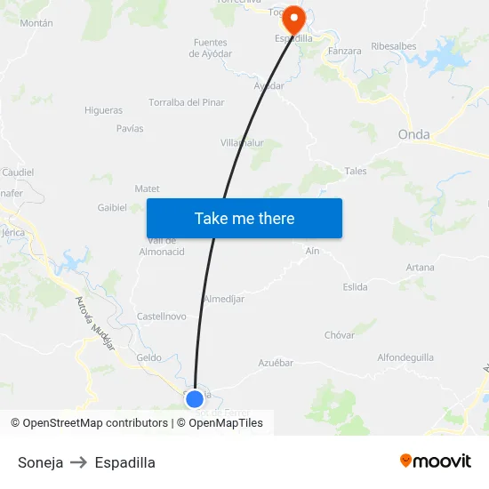 Soneja to Espadilla map