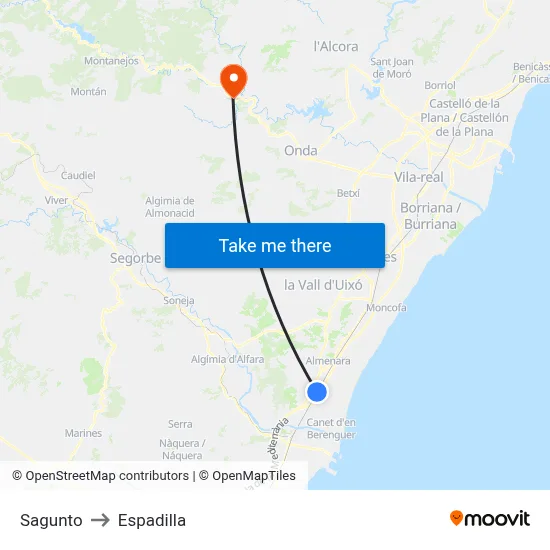 Sagunto to Espadilla map