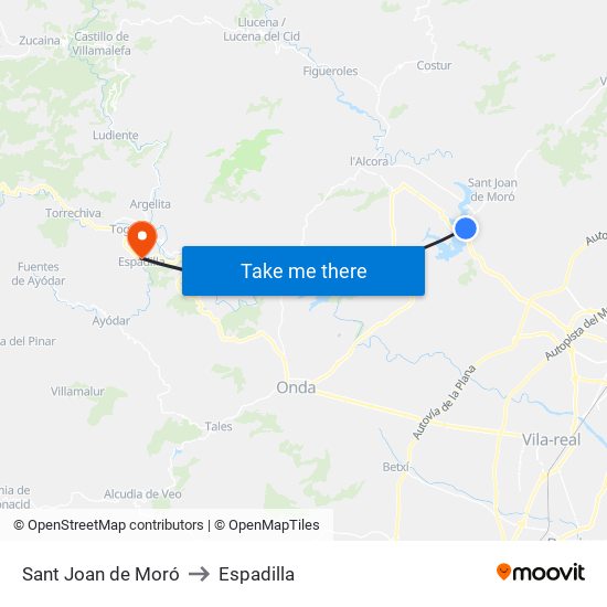 Sant Joan de Moró to Espadilla map