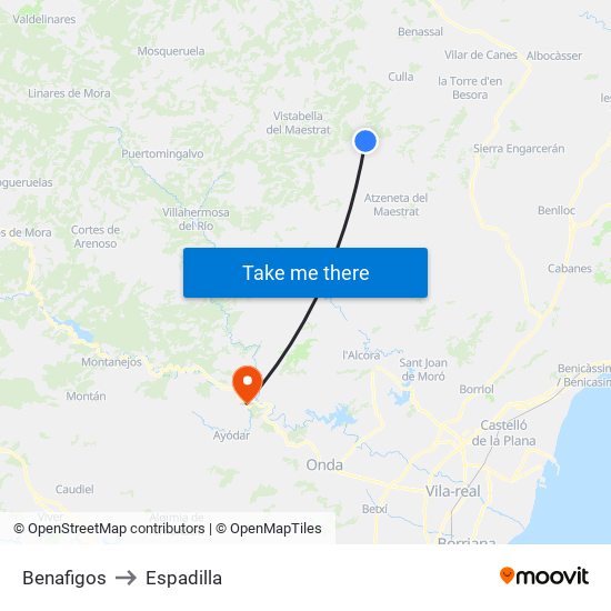 Benafigos to Espadilla map