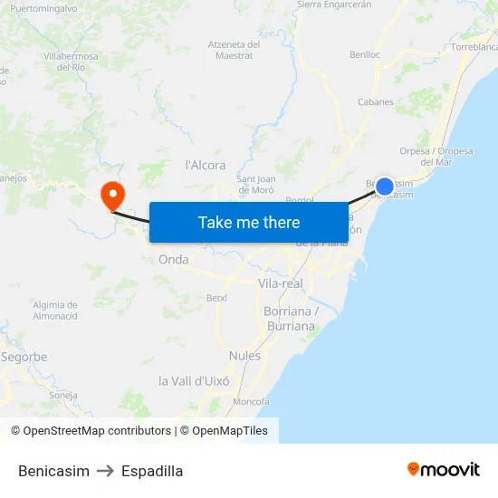 Benicasim to Espadilla map