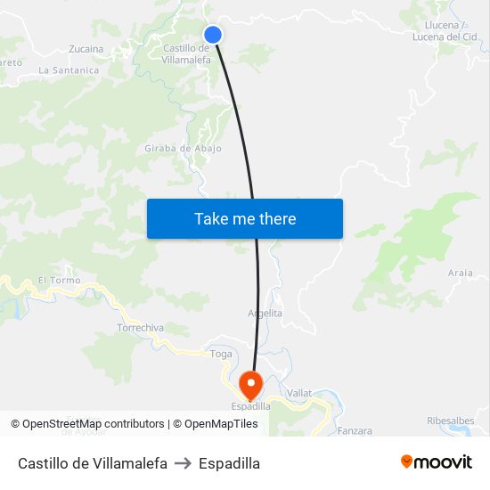 Castillo de Villamalefa to Espadilla map