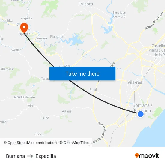 Burriana to Espadilla map