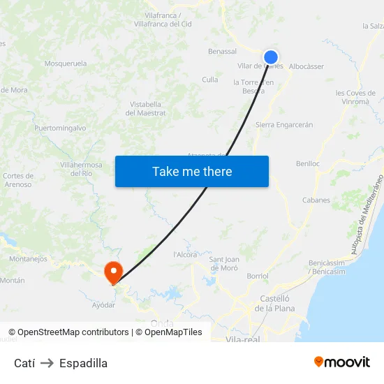 Catí to Espadilla map