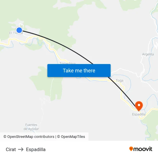 Cirat to Espadilla map