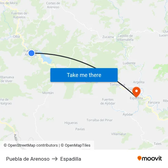 Puebla de Arenoso to Espadilla map