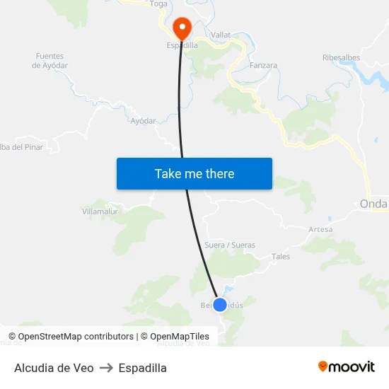 Alcudia de Veo to Espadilla map