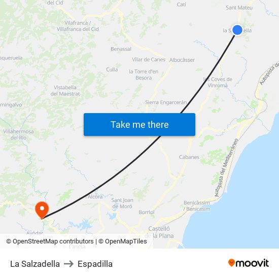 La Salzadella to Espadilla map