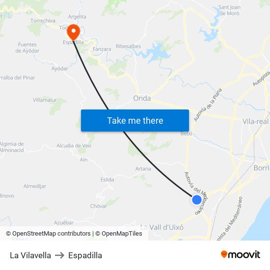 La Vilavella to Espadilla map
