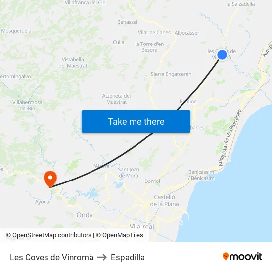 Les Coves de Vinromà to Espadilla map