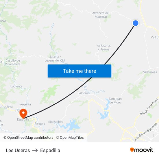 Les Useras to Espadilla map