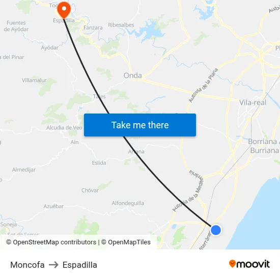 Moncofa to Espadilla map