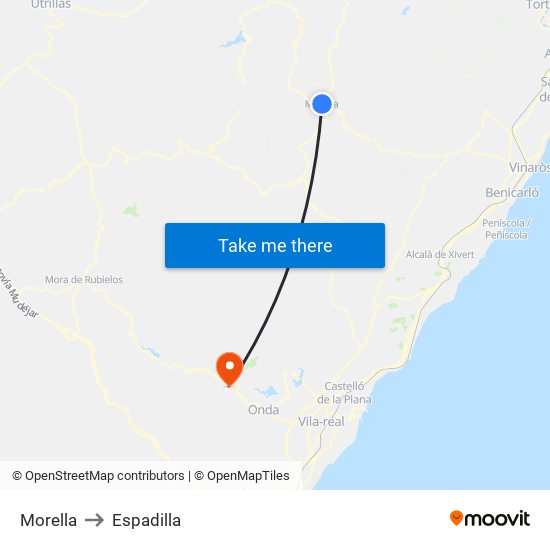 Morella to Espadilla map