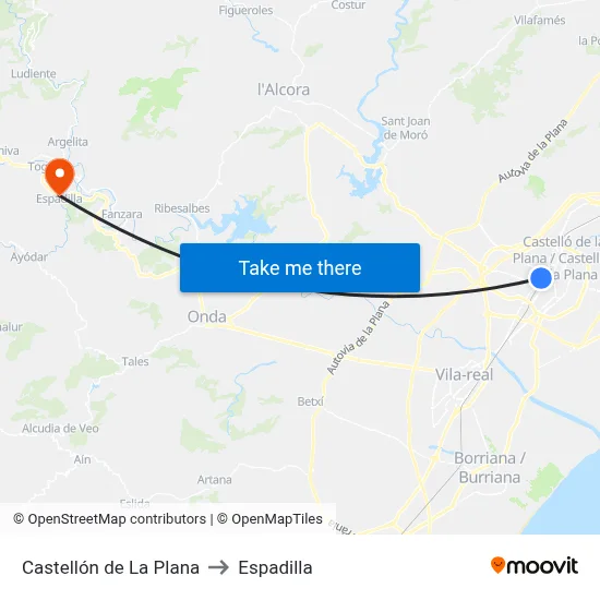 Castellón de La Plana to Espadilla map