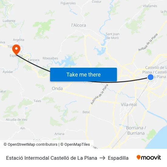 Estació Intermodal Castelló de La Plana to Espadilla map