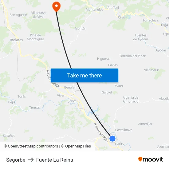 Segorbe to Fuente La Reina map