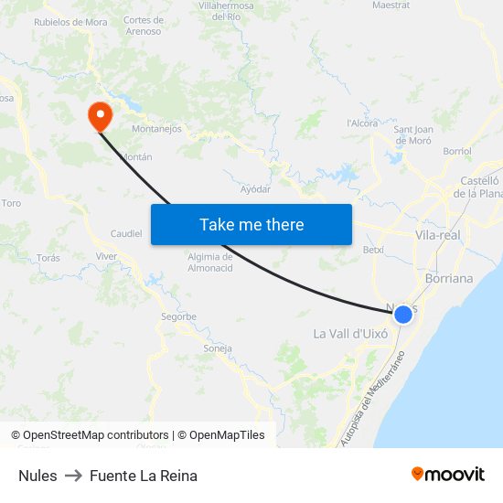 Nules to Fuente La Reina map