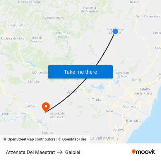 Atzeneta Del Maestrat to Gaibiel map