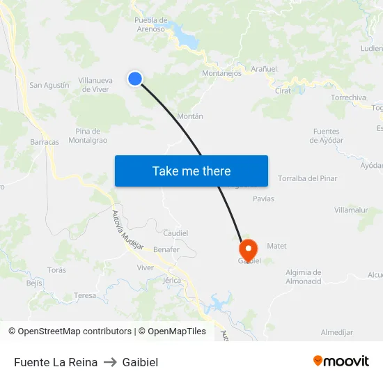 Fuente La Reina to Gaibiel map