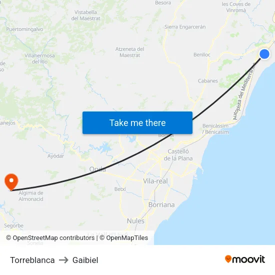 Torreblanca to Gaibiel map