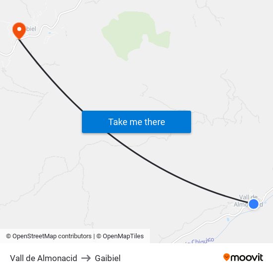 Vall de Almonacid to Gaibiel map