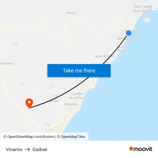 Vinaròs to Gaibiel map