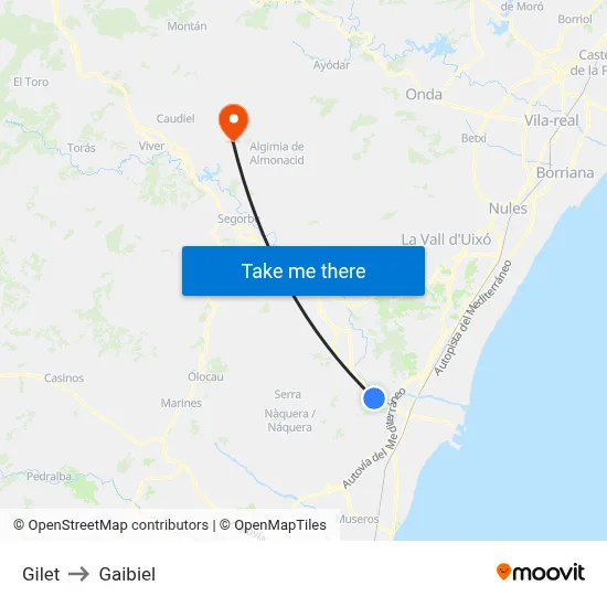 Gilet to Gaibiel map