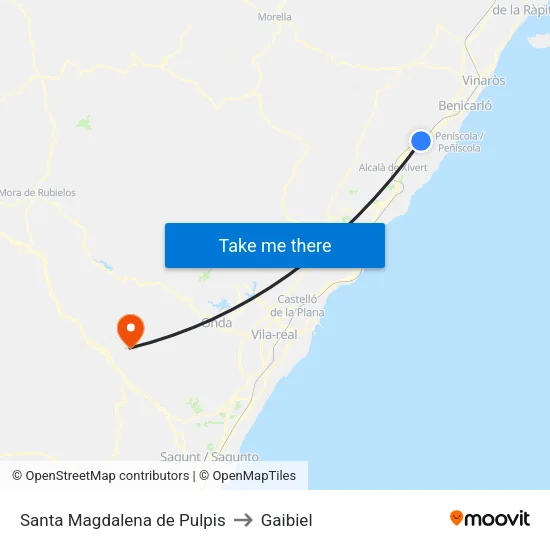 Santa Magdalena de Pulpis to Gaibiel map